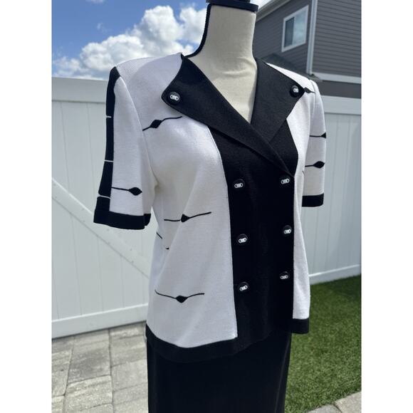 Vintage 70s Frances Brewster Knit Set Midi Skirt Shoulder Pad Blouse Top Retro 4 - Picture 3 of 6